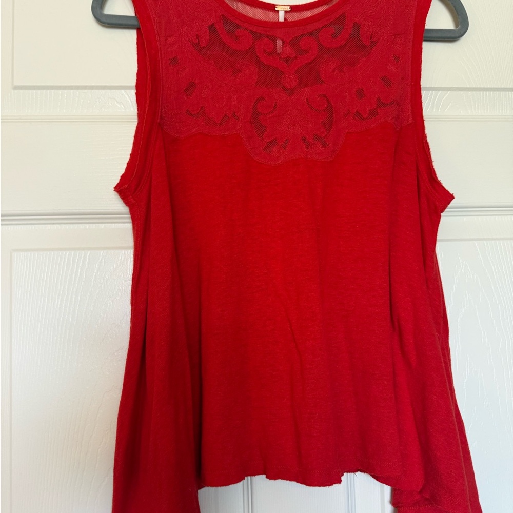 Free People Red Lace Yoke Sleeveless Tank